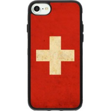 Coque iPhone 7 / 8 / SE (2020, 2022) - Silicone rigide noir Vintage Flag SWISS