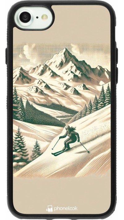 Coque iPhone 7 / 8 / SE (2020, 2022) - Silicone rigide noir Vintage Ski Mountain