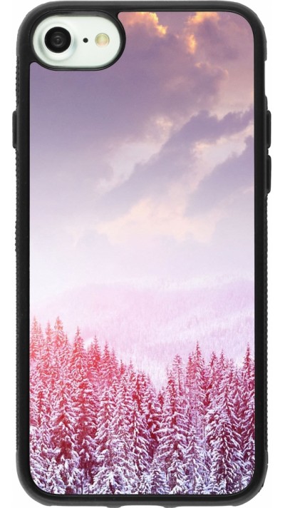 Coque iPhone 7 / 8 / SE (2020, 2022) - Silicone rigide noir Winter 22 Pink Forest