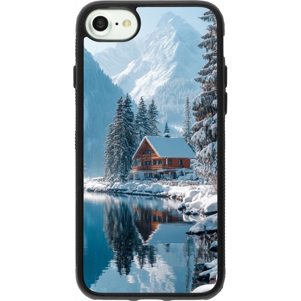 Coque iPhone 7 / 8 / SE (2020, 2022) - Silicone rigide noir Winter 25 Winter house forest day