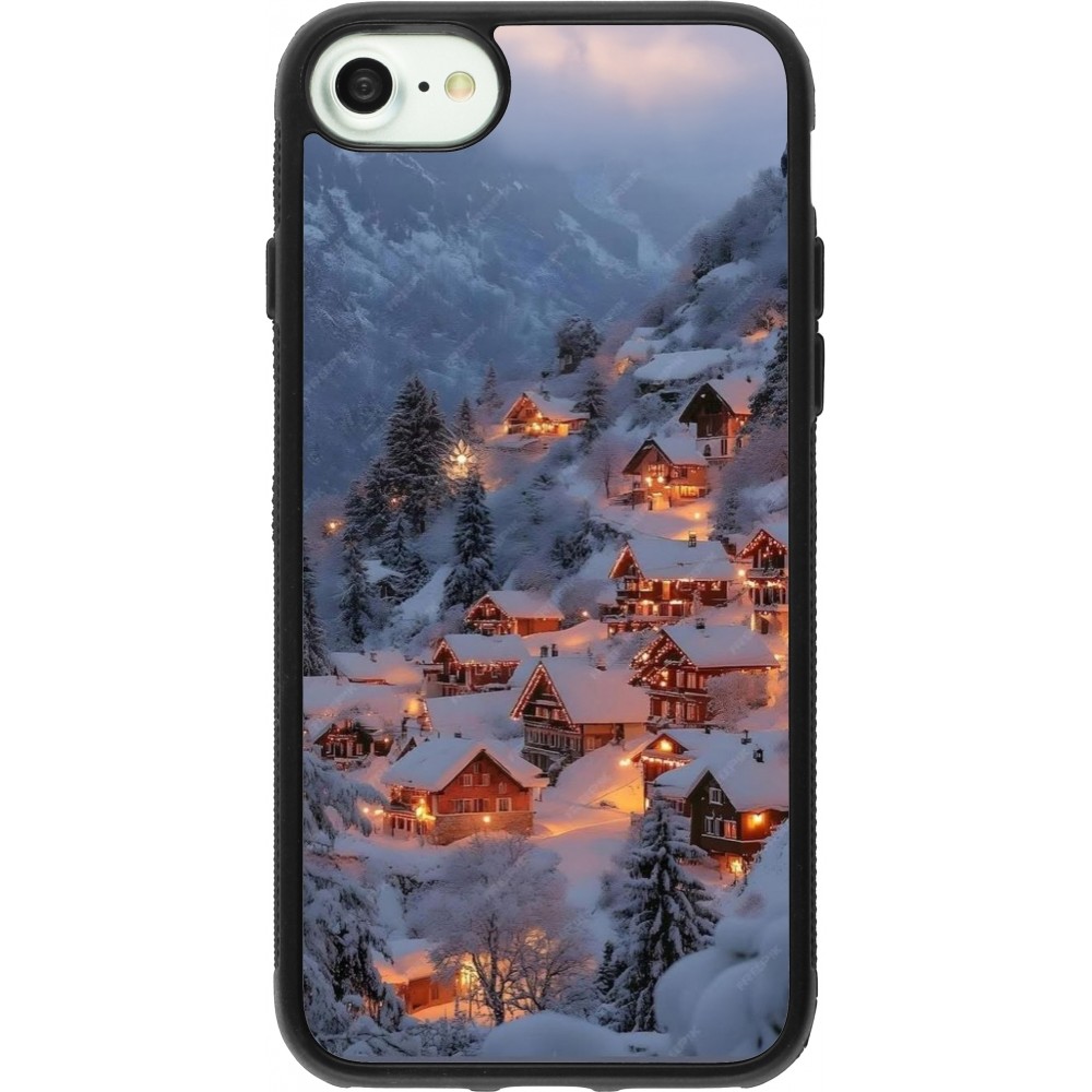 Coque iPhone 7 / 8 / SE (2020, 2022) - Silicone rigide noir Winter 25 Winter snowy village