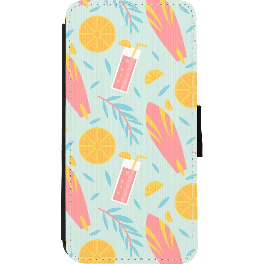 Coque iPhone 7 / 8 / SE (2020, 2022) - Wallet noir Summer 2025 Pattern citron