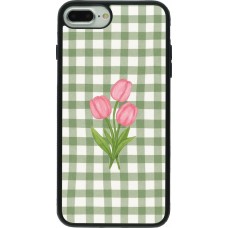 Coque iPhone 7 Plus / 8 Plus - Silicone rigide noir Green vichy tulips Spring 2026