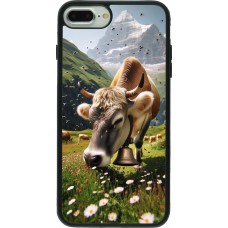 Coque iPhone 7 Plus / 8 Plus - Silicone rigide noir Vache montagne Valais