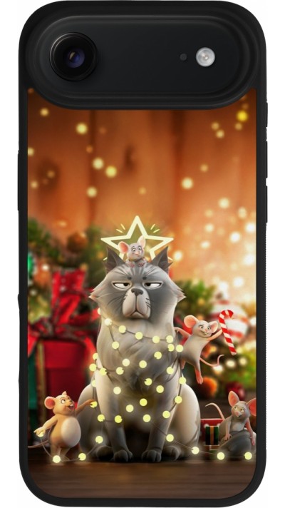Coque iPhone Air - Silicone rigide noir Christmas 25 Xmas Cat