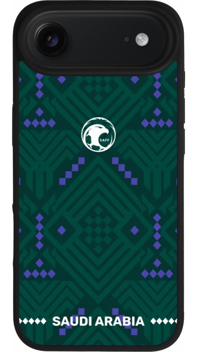 Coque iPhone Air - Silicone rigide noir Maillot de football Arabie saoudite 2026 personnalisable