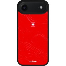Coque iPhone Air - Silicone rigide noir Maillot de football Suisse 2026 personnalisable