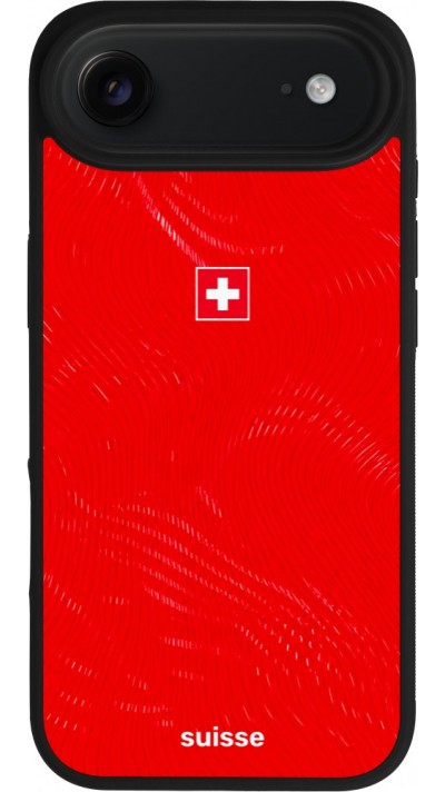 Coque iPhone Air - Silicone rigide noir Maillot de football Suisse 2026 personnalisable