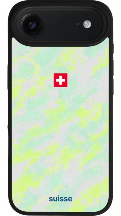 Coque iPhone Air - Silicone rigide noir Maillot de football Suisse Away 2026 personnalisable