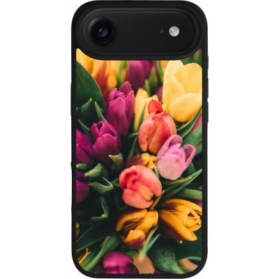 Coque iPhone Air - Silicone rigide noir Bouquet of tulips Spring 2026