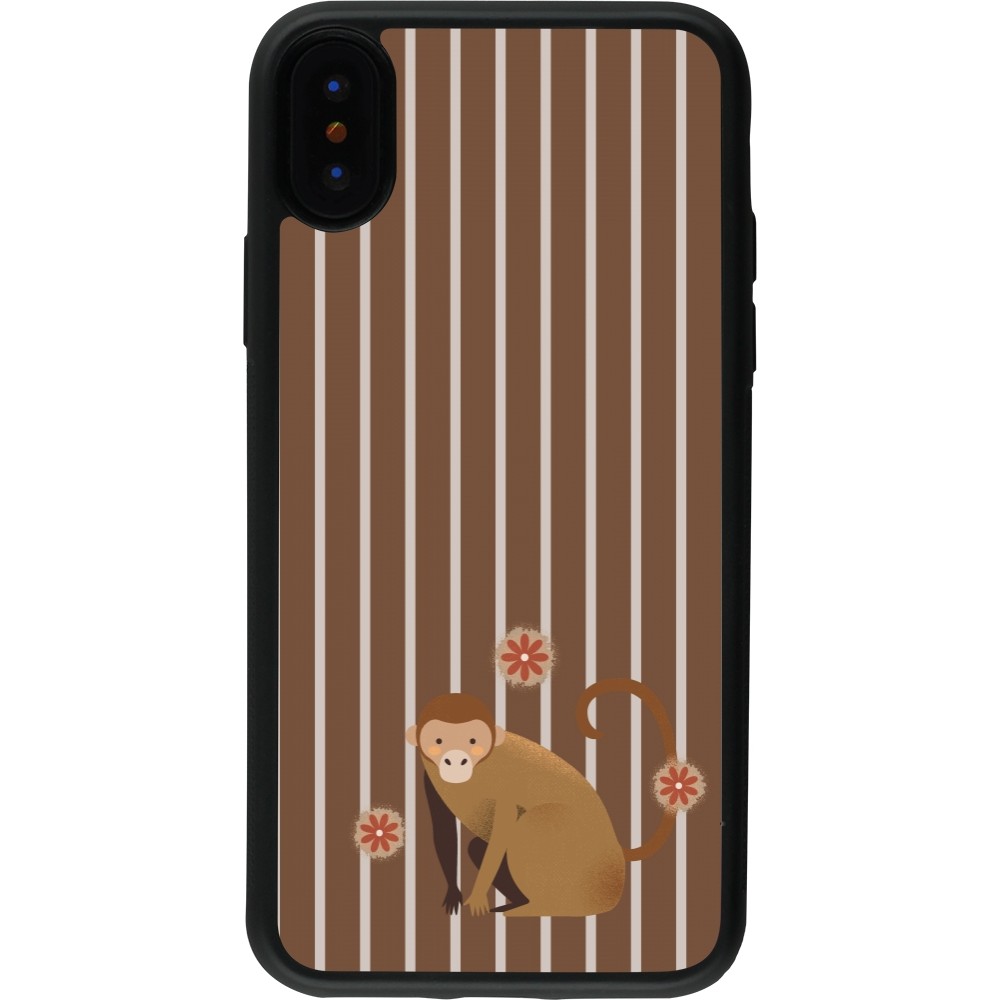 Coque iPhone X / Xs - Silicone rigide noir Monkey with stripes