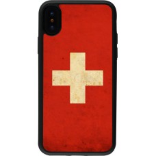 Coque iPhone X / Xs - Silicone rigide noir Vintage Flag SWISS