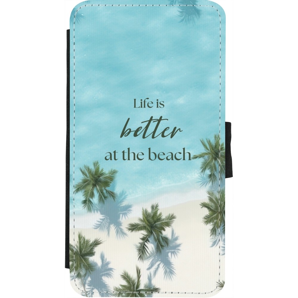 Coque iPhone X / Xs - Wallet noir Summer 2025 Life is better at the beach