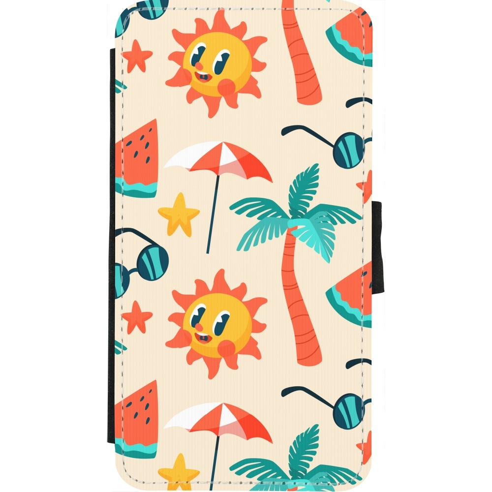 Coque iPhone X / Xs - Wallet noir Summer 2025 Pattern soleil