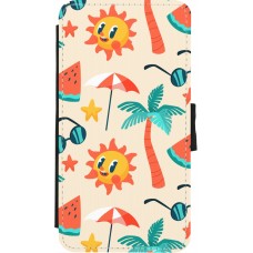 Coque iPhone X / Xs - Wallet noir Summer 2025 Pattern soleil