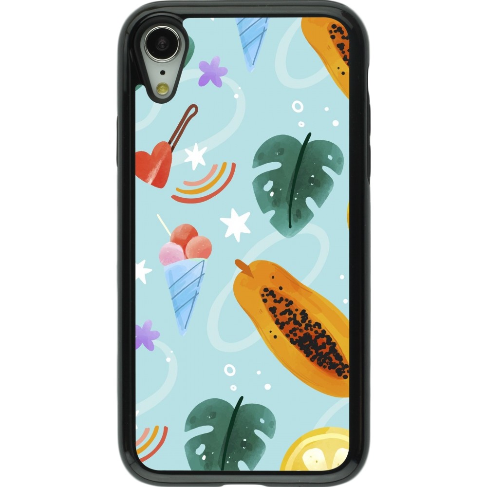 Coque iPhone XR - Hybrid Armor noir Summer 2025 Pattern papaya