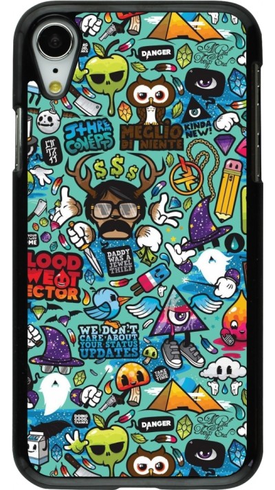iPhone XR Case Hülle - Mixed Cartoons Turquoise