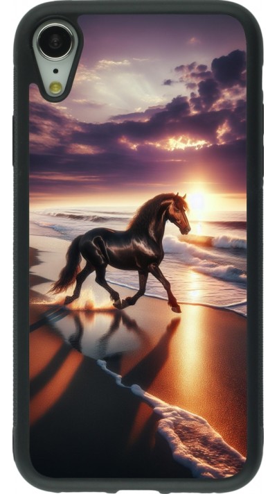 iPhone XR Case Hülle - Silikon schwarz Pferd majestätisch Strand