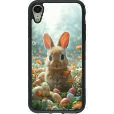 Coque iPhone XR - Silicone rigide noir Easter 2026 Rabbit in the garden