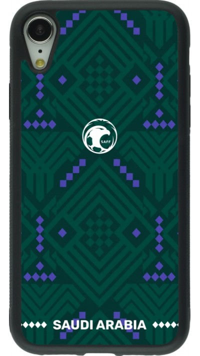 Coque iPhone XR - Silicone rigide noir Maillot de football Arabie saoudite 2026 personnalisable