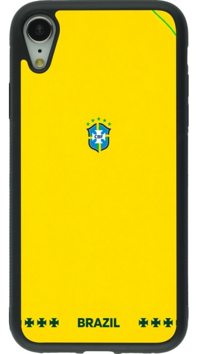Coque iPhone XR - Silicone rigide noir Maillot de football Bresil 2026 personnalisable