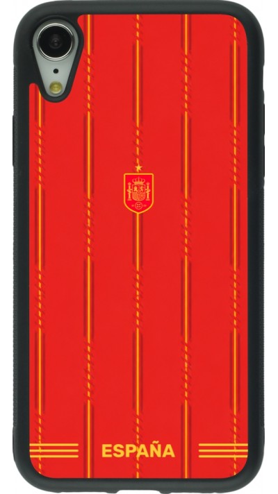 Coque iPhone XR - Silicone rigide noir Maillot de football Espagne 2026 personnalisable