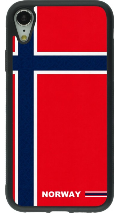 Coque iPhone XR - Silicone rigide noir Maillot de football Norvège 2026 personnalisable