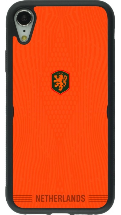 Coque iPhone XR - Silicone rigide noir Maillot de football Pays-Bas 2026 personnalisable