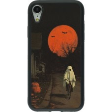 Coque iPhone XR - Silicone rigide noir Halloween 2025 Ghost on a bicycle