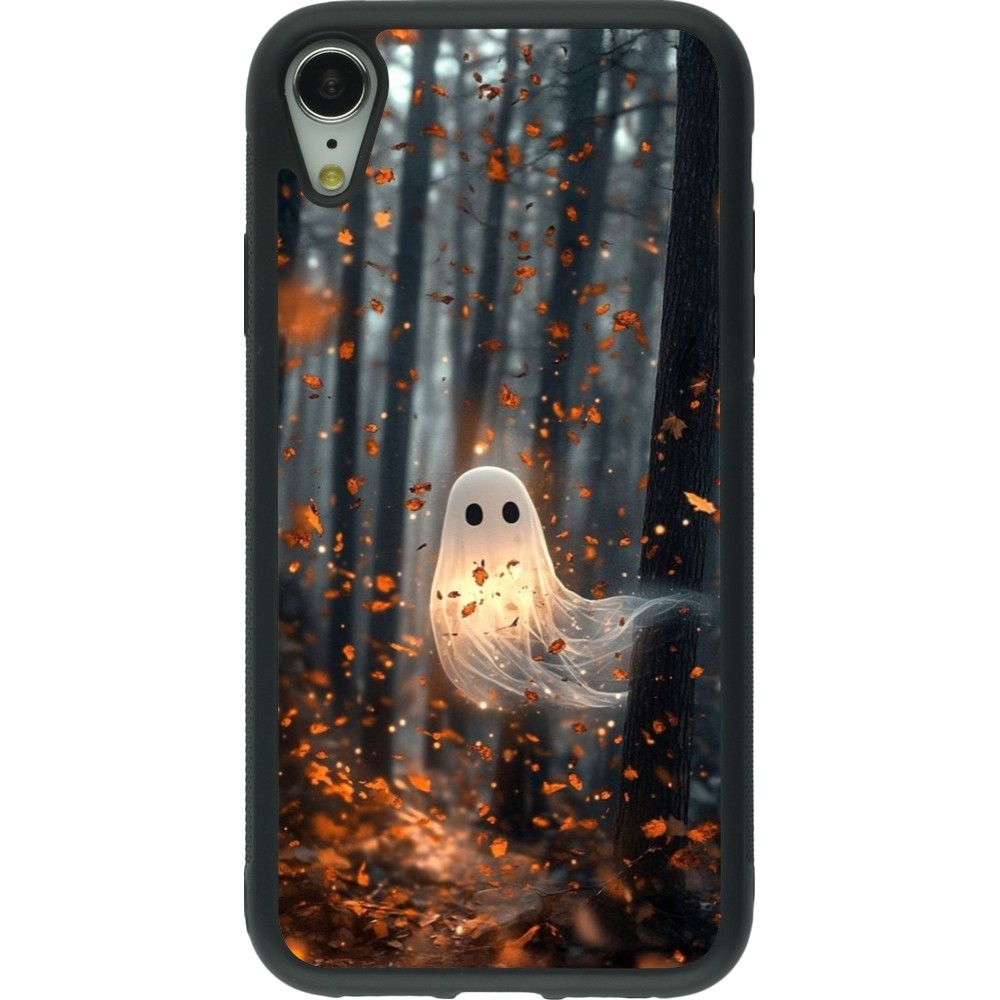Coque iPhone XR - Silicone rigide noir Halloween 2025 Ghost in the forest