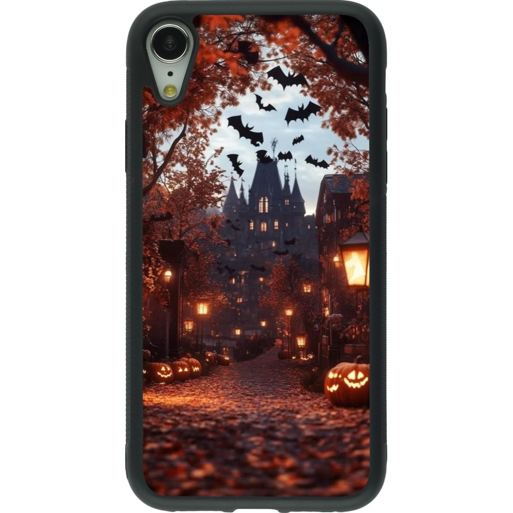 Coque iPhone XR - Silicone rigide noir Halloween 2025 Haunted house