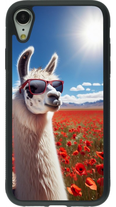 iPhone XR Case Hülle - Silikon schwarz Lama Chic in Mohnblume