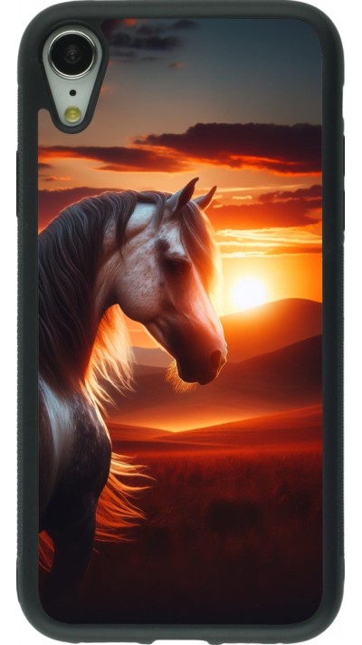iPhone XR Case Hülle - Silikon schwarz Majestätischer Sonnenuntergang Pferd