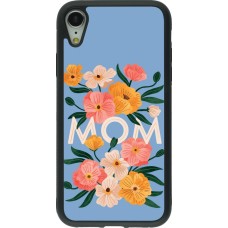 Coque iPhone XR - Silicone rigide noir Mom 2026 Flowers