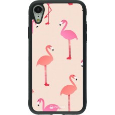 Coque iPhone XR - Silicone rigide noir Pink Flamingos Pattern