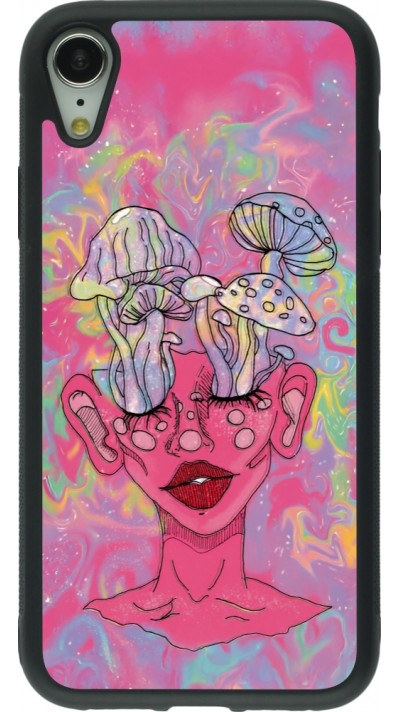 iPhone XR Case Hülle - Silikon schwarz Psychedelic pink mushroom