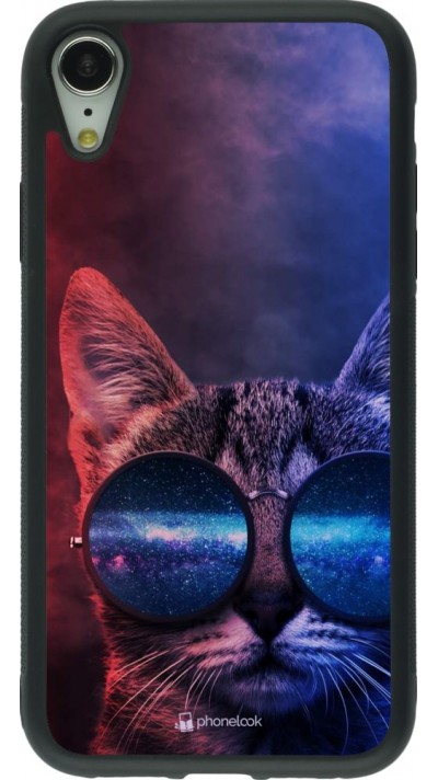 Coque iPhone XR - Silicone rigide noir Red Blue Cat Glasses