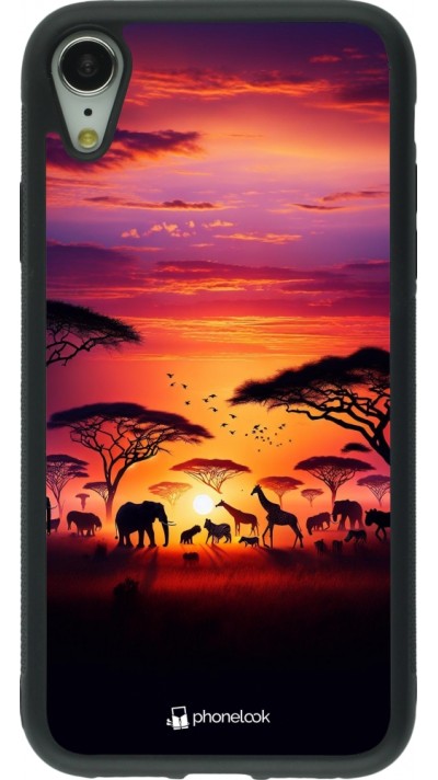 Coque iPhone XR - Silicone rigide noir Safari sunset wildlife