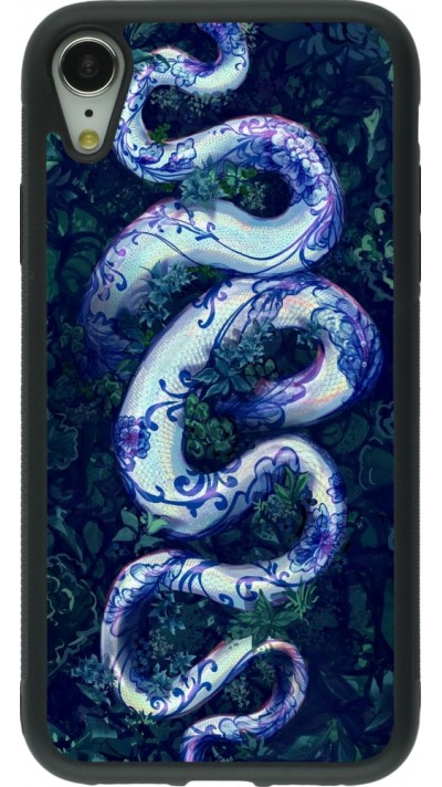 Coque iPhone XR - Silicone rigide noir Serpent Blue Anaconda