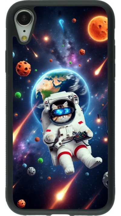 Coque iPhone XR - Silicone rigide noir VR SpaceCat Odyssey