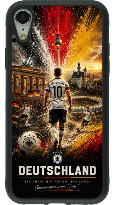 Coque iPhone XR - Silicone rigide noir Football Allemagne splash 2026