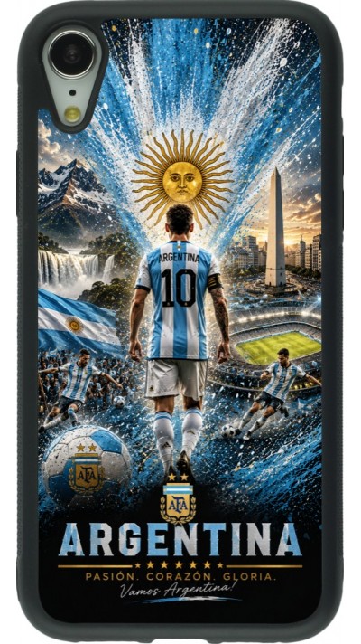 Coque iPhone XR - Silicone rigide noir Football Argentine splash 2026