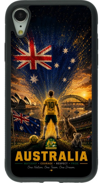 Coque iPhone XR - Silicone rigide noir Football Australie splash 2026