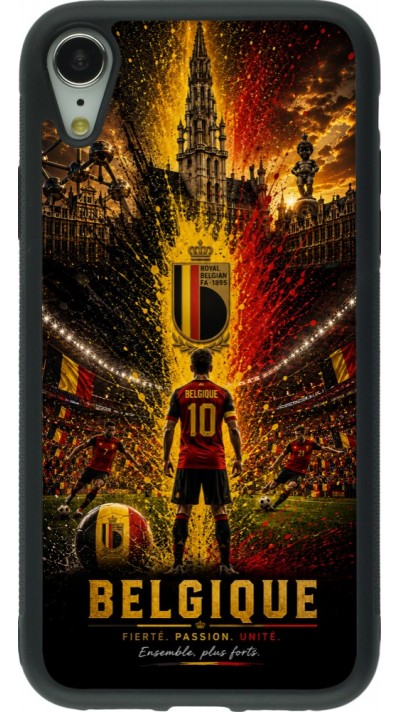 Coque iPhone XR - Silicone rigide noir Football Belgique splash 2026