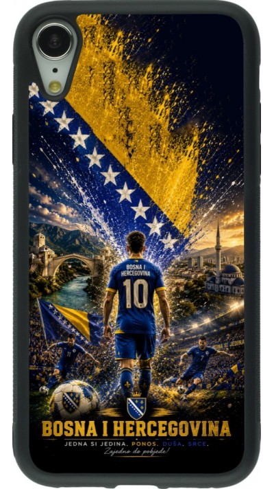 Coque iPhone XR - Silicone rigide noir Football Bosnie-Herzégovine splash 2026