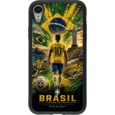 Coque iPhone XR - Silicone rigide noir Football Brésil splash 2026