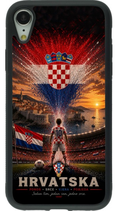 Coque iPhone XR - Silicone rigide noir Football Croatie splash 2026