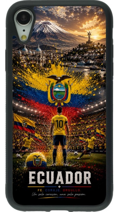 Coque iPhone XR - Silicone rigide noir Football Équateur splash 2026