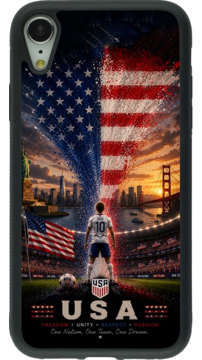 Coque iPhone XR - Silicone rigide noir Football États-Unis splash 2026