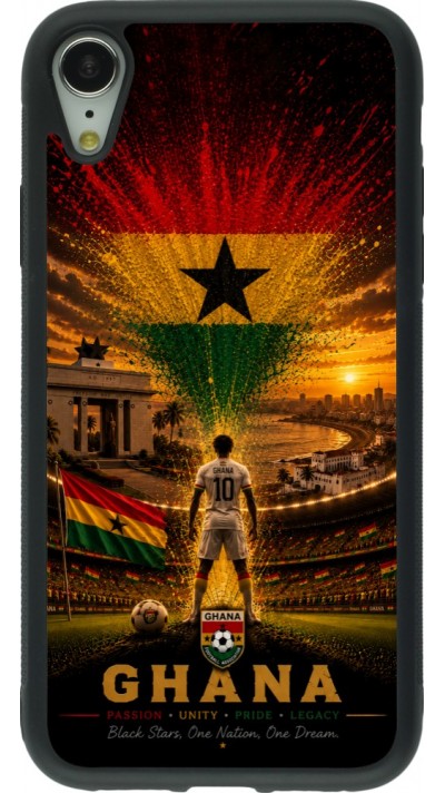 Coque iPhone XR - Silicone rigide noir Football Ghana splash 2026